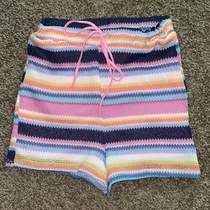 High waisted striped mesh shorts